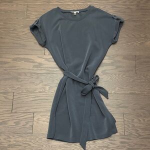 Cable & Gauge Slate Blue Mini Dress with Tie-Waist